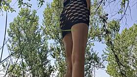 Hot teen spreads wet pussy outdoors solo