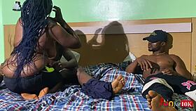 Friend's new babe joins for huge cock threesome stroll surprise!