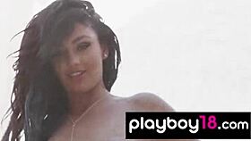 skinny kristie taylor strips bikini spreads legs beach rocks