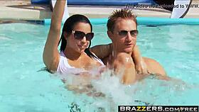 big tits redhead milf trades curves for cash in steamy water polo romp