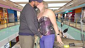 Fucking shaved pussy in public mall for everyone to see