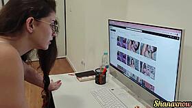 nerdy babe with dirty feet gives footjob joi and demands cum on soles