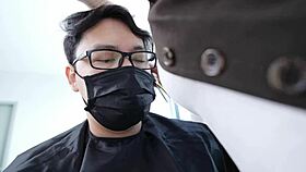 big ass japanese barber GETS HORNY licks customer in roleplay