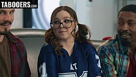 College brunette rides big black cock in contact sport fun