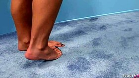 oiled footjob leads to skinny girl's tight pussy wrecked by whitezilla