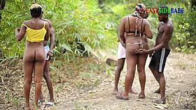 holiday forest groupsex got so wild with chubby milfs creampie action