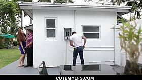 hot curvy milf sneaks big tits pounding behind husband's back