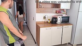 she risks banging her hubby's friend's big cock while he's showering