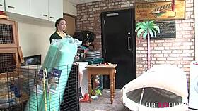 black guy bends over shaved babe in school uniform for deep pussy drill