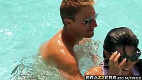 big tits redhead milf trades curves for cash in steamy water polo romp