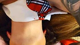 Throat fucked schoolgirl takes deepthroat doggystyle bent over pounding.