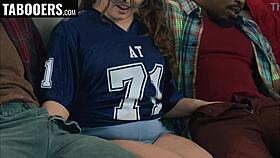 College brunette rides big black cock in contact sport fun