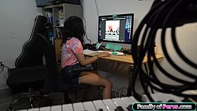 hey petite ebony what ya hand doing down there on that big cock?