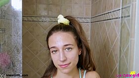 Sweet Brunette Takes Steamy Shower Interview