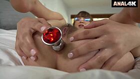 honey hayes masturbates with vibrator then takes big cock anal creampie dripping ass