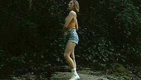 she strips naked groping herself in public outdoor thrill