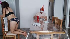 Maid's natural tits stir deep fetish passion