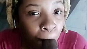 Ebony princess slurps deep on black cock in sloppy pov silence