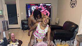 ebony cleo panda's bald ass stretched wide then pussy pounded rough.