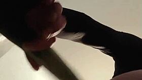 tranny slips huge dildo into pantyhose ass for solo toy fuck frenzy