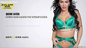Horny maid queenie sateen worships voyeur cock! 🍆🧹