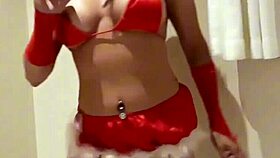 Christmas casting features latina milf licking big pussy before festive cumshot