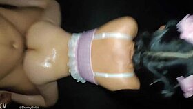 Petite 18yo Japanese pigtails oiled fucked doggystyle hairpulling by older guy interracial