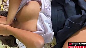 shaved thai slut tempts with big cock suck and hairless creampie ride