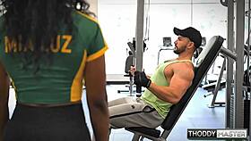 athletic latina gym babe spreads for sweaty protein creampie fuck