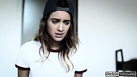 brunette lesbian deepthroats monster cock before pussy fuck