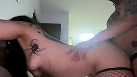 hey this chick's split tongue deepthroats my cock sloppy then takes my cum on her face