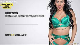 Horny maid queenie sateen worships voyeur cock! 🍆🧹