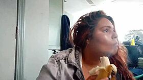 ginger paris playfully sucks banana while massaging her hairy pussy 😏🍌