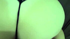 Curvy Latina wife rides cock hard in thong shaking her wet pussy from behind