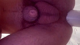 Slamming bottle deep in gaping asshole to orgasm
