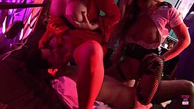 Milf vampire cosplay seduces couple in her mansion 😈🧛