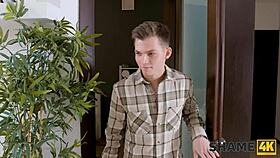 guy discovers mature russian's needs when red robe falls open