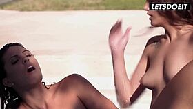 best friends dive into nasty poolside lesbian pussy licking frenzy