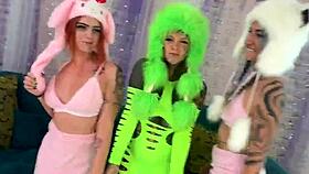 adorable inked girl rides massive dildo in cute punk outfit!