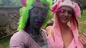 adorable inked girl rides massive dildo in cute punk outfit!