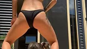 cute girl dances and strips teasing her tight body online