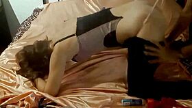 blonde amateur in BLACK corset SATIN panties LEATHER pants does outdoor DOGGY