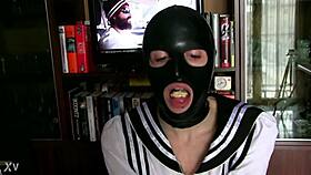 Young babe dominates old man with food fetish humiliation and spitting femdom control