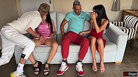 Swingers swap wives for rough couch fucking and cum swaps