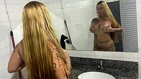 Blonde Brazilian Schoolgirl Masturbates Wet Pussy In Bathroom Hidden Cam During Graduation Party