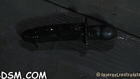 Exquisite brunette minx rubs cooter wildly with fetish toys