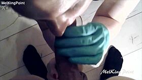 Milf Blonde in Latex Gloves Sucks Cock Teasingly for Ultimate Release