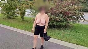 milf exposes her huge saggy natural tits in public flashing