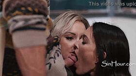 Dyke teachers Katrina Colt Kenzie Taylor blowbang Nathan Bronson's cock threesome