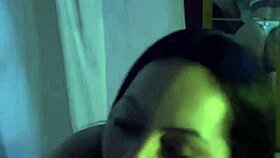Brazilian brunette wife flashes natural tits and sucks wildly